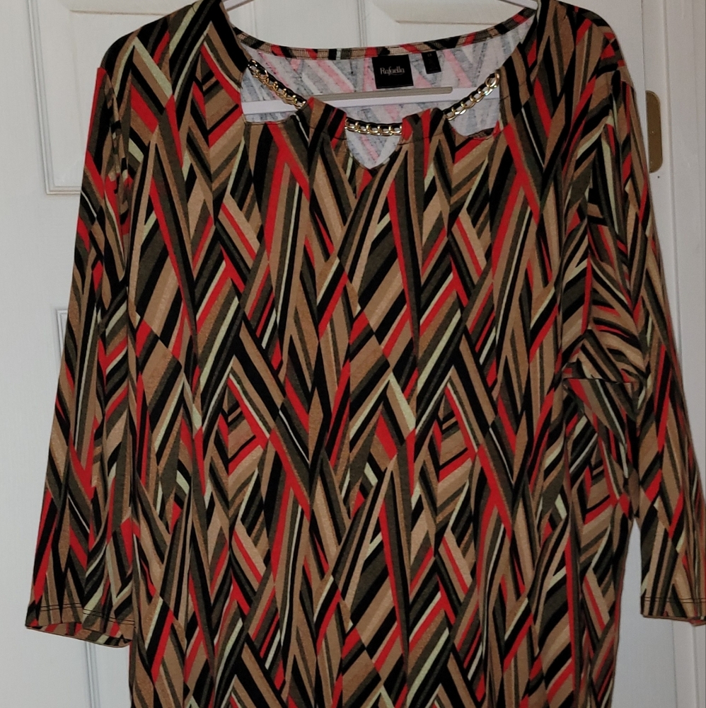 Rafaella Black/Red/Tan Geometric Top